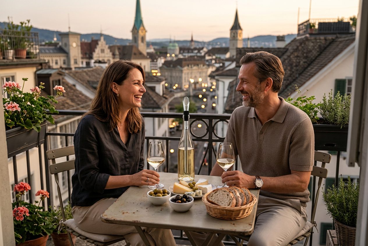 Die Flasche bleibt am Tisch. Der Wein bleibt kühl.