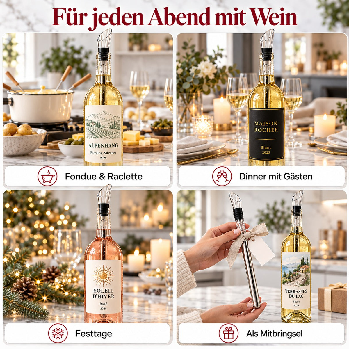 Weinkühlstab bei Fondue und Raclette, beim Dinner mit Gästen, an den Festtagen und als Mitbringsel