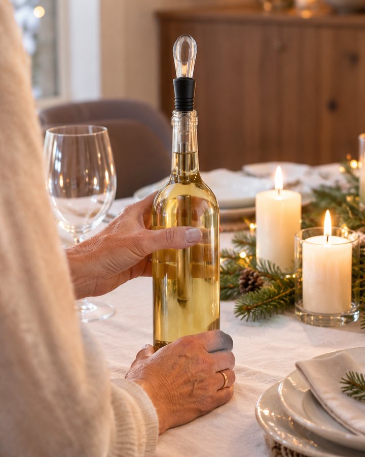 Festlich gedeckter Tisch mit Weissweinflasche und Weinkühlstab